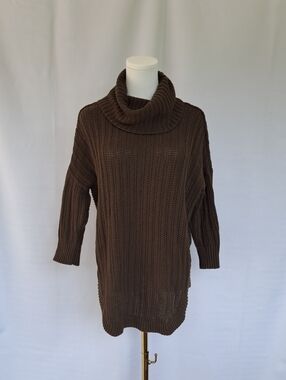 Express Chocolate Brown Cowl Turtle Neck Cozy Minimalist Oversized Sweater Sz S